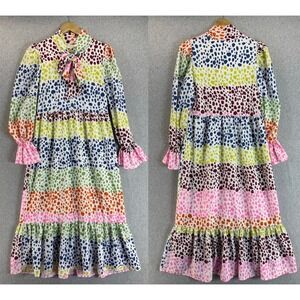 Never Fully Dressed Colorful Polka Dot Tie‎ Neck Long Sleeve Midi Dress Size 4